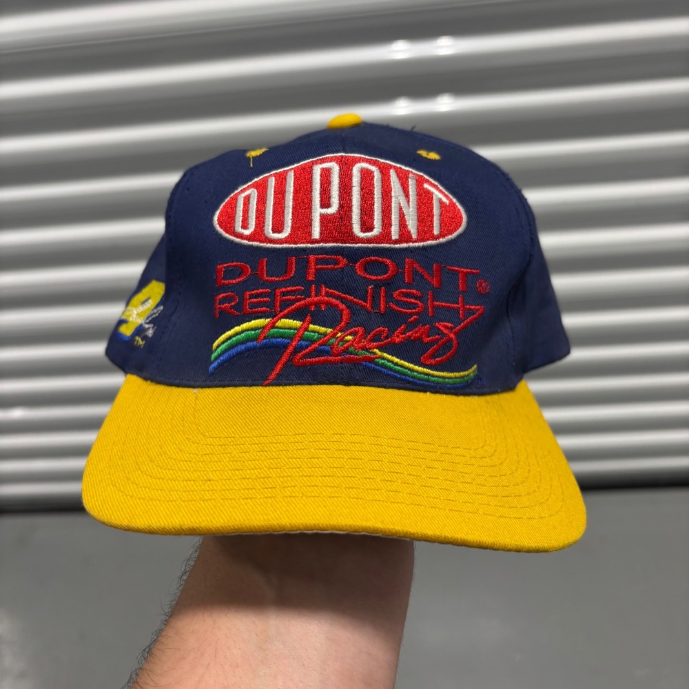 Vintage Jeff Gordon DuPont Racing Hat Navy Yellow Snapback NASCAR 24 Cap